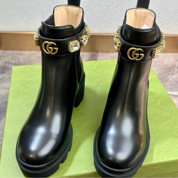 Gucci Black Ankle Boots with Gold Accents - Picture 1 of 7